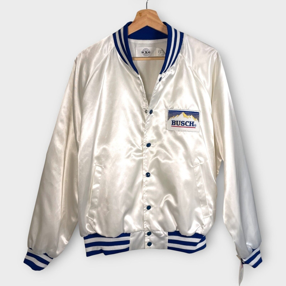 Anheuser-Busch Satin Varsity Jacket XL White 90s Streetwear Collectible NWT